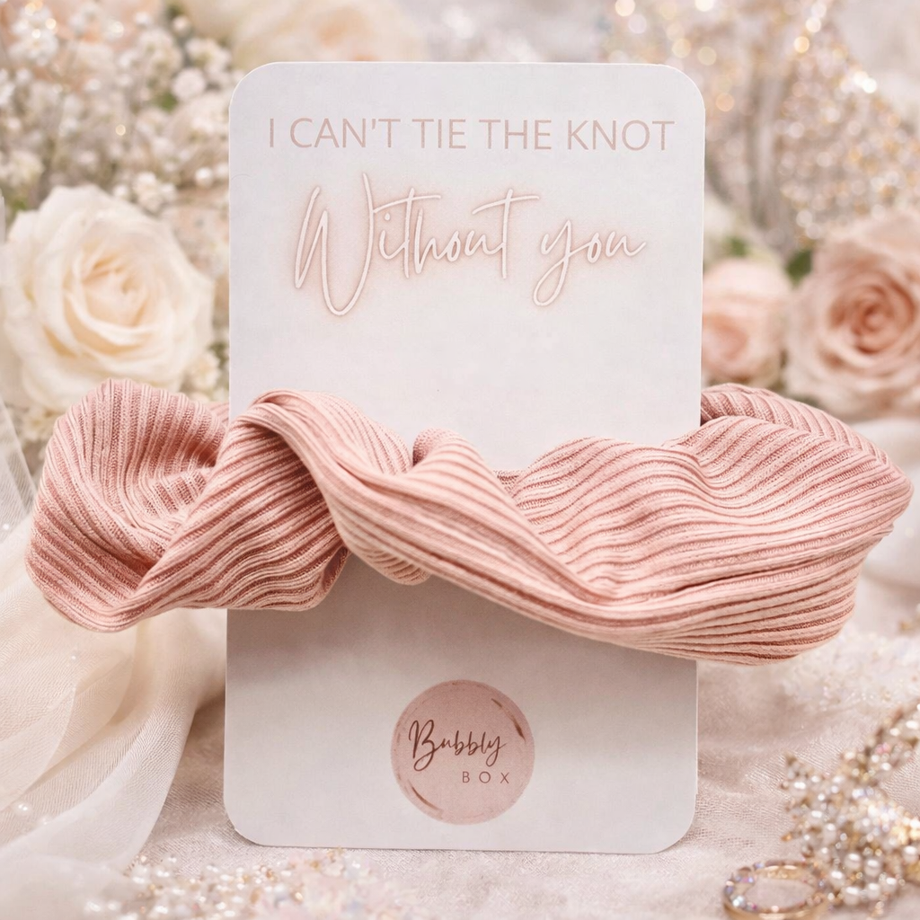"I can’t tie the knot without you" Bridesmaid Scrunchies | Cream or Pink