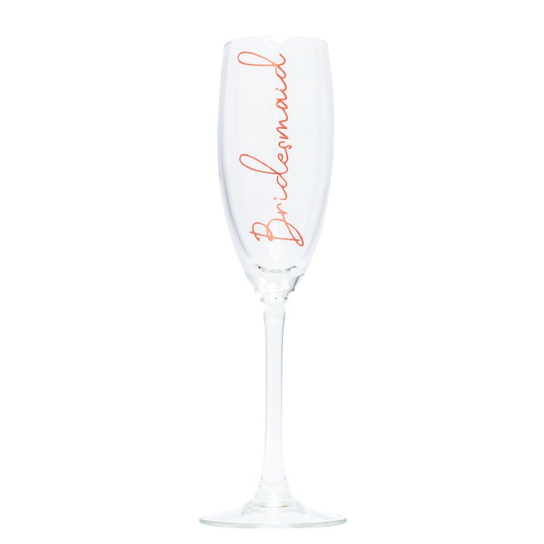 "Will you be my Bridesmaid?" Gift Box with Champagne Flute | Rose Gold with Pink Ribbon | With Name On Top