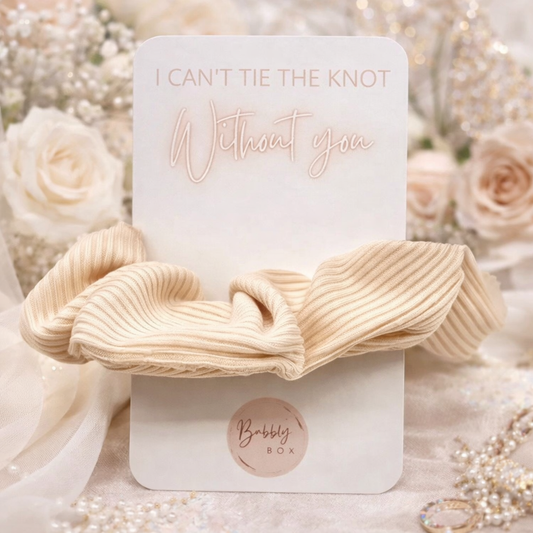 "I can’t tie the knot without you" Bridesmaid Scrunchies | Cream or Pink