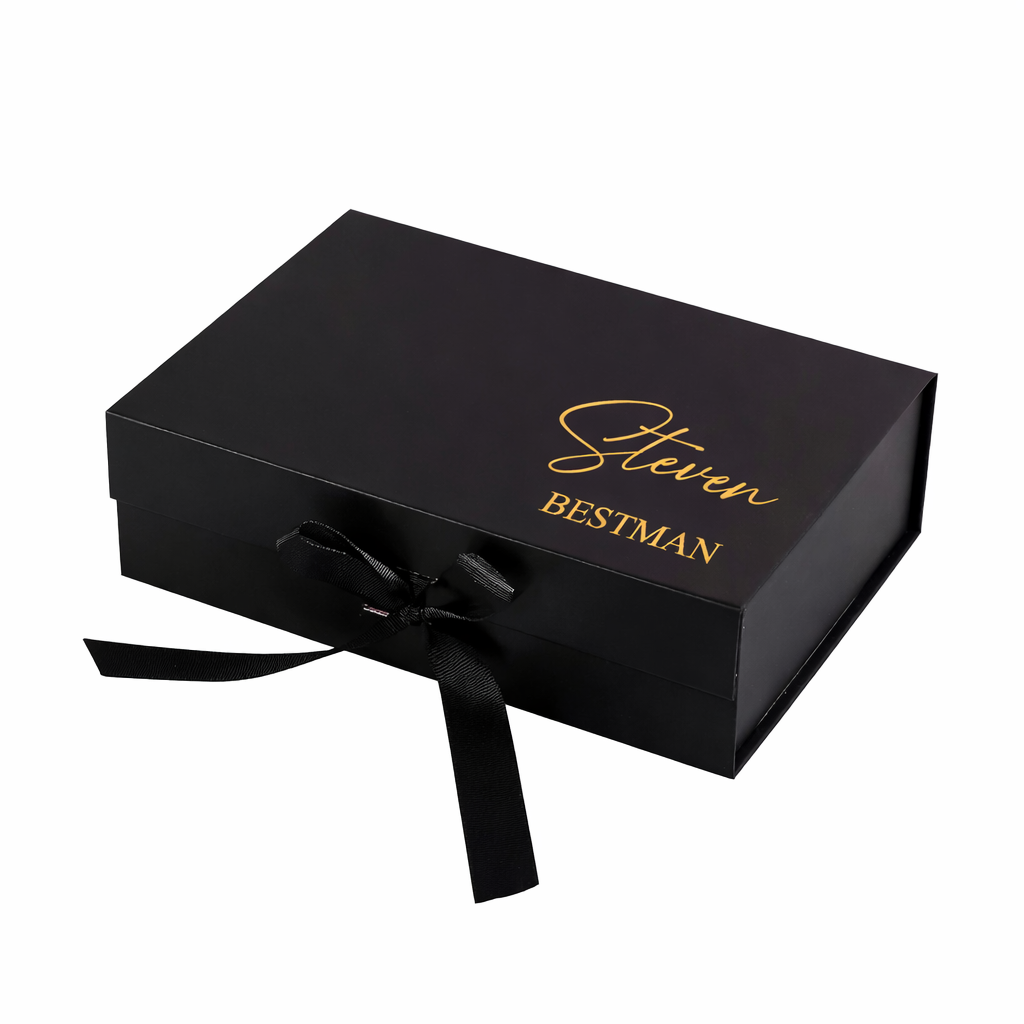 Black gift box with 'Steven Bestman' branding on a white background