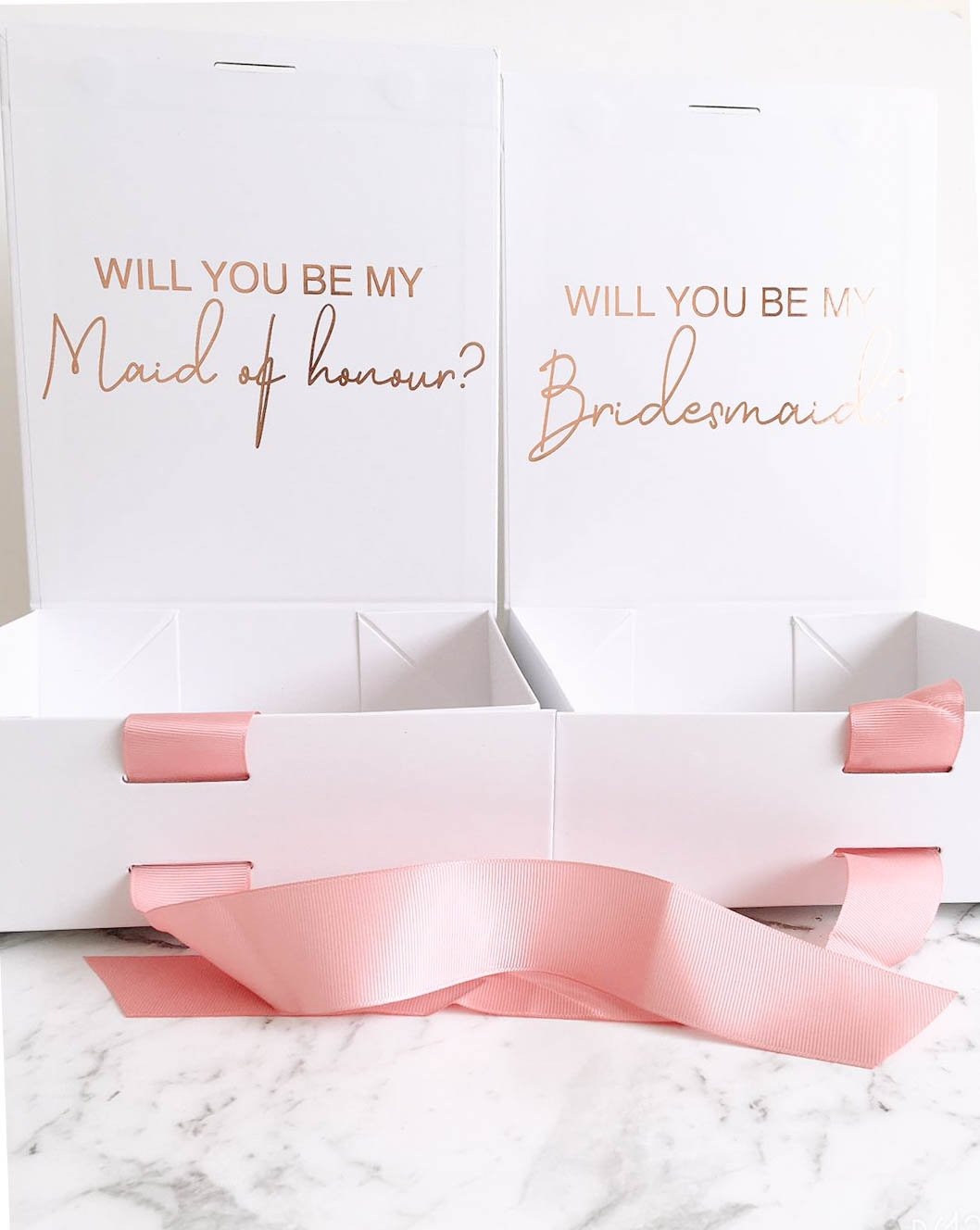 "Will you be my Bridesmaid?" Gift Box | Rose Gold with Pink Ribbon | With Name on Top - bubbly box