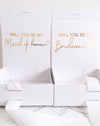 "Will you be my Maid of Honour?" Gift Box | Gold with White Ribbon | With Name on Top - bubbly box