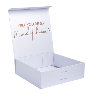 "Will you be my Maid of Honour?" Gift Box with Champagne Flute | Rose Gold with Pink Ribbon | No Name on Box