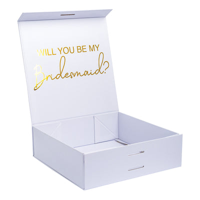 "Will you be my Bridesmaid?" Gift Box | Gold with White Ribbon | With Name on Top - bubbly box