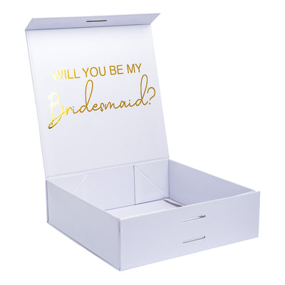 "Will you be my Bridesmaid?" Gift Box with Champagne Flute | Gold with White Ribbon | No Name on Box