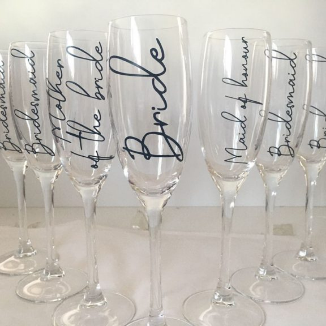 Personalized champagne glasses for bridesmaids outlet