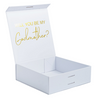 "Will you be my Godmother?" Gift Box | Gold with White Ribbon | With Name on Top - bubbly box