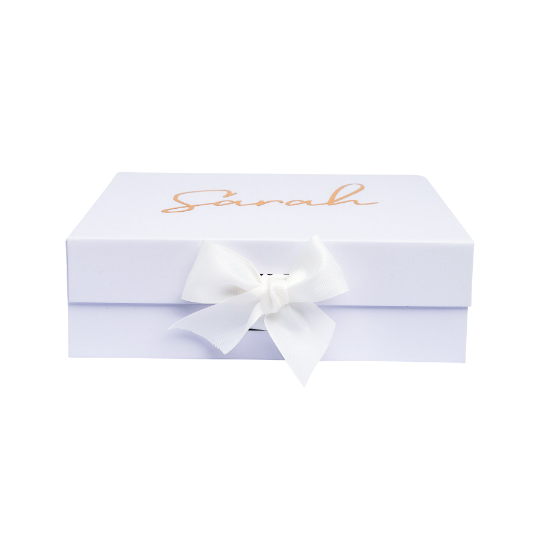 "Will you be my Godmother?" Gift Box | Gold with White Ribbon | With Name on Top - bubbly box