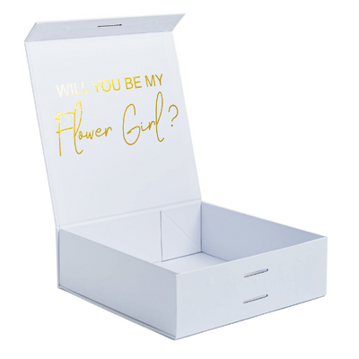 Flower Girl Proposal | Gold with White Ribbon | With Name on Top-bubbly box