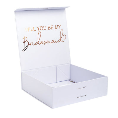 "Will you be my Bridesmaid?" Gift Box with Champagne Flute | Rose Gold with Pink Ribbon | With Name On Top