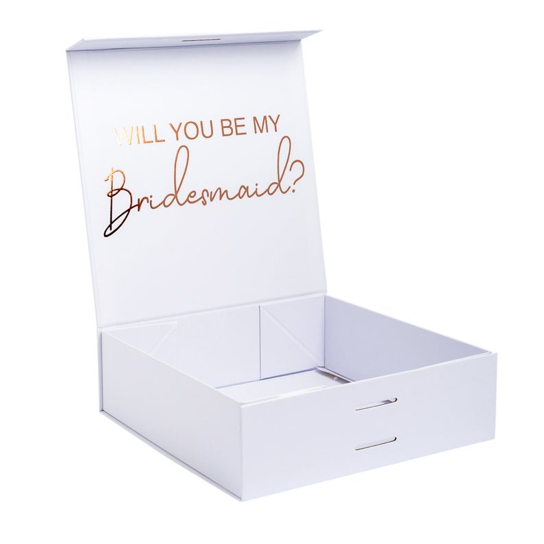 "Will you be my Bridesmaid?" Gift Box with Champagne Flute | Rose Gold with Pink Ribbon | No Name on Box
