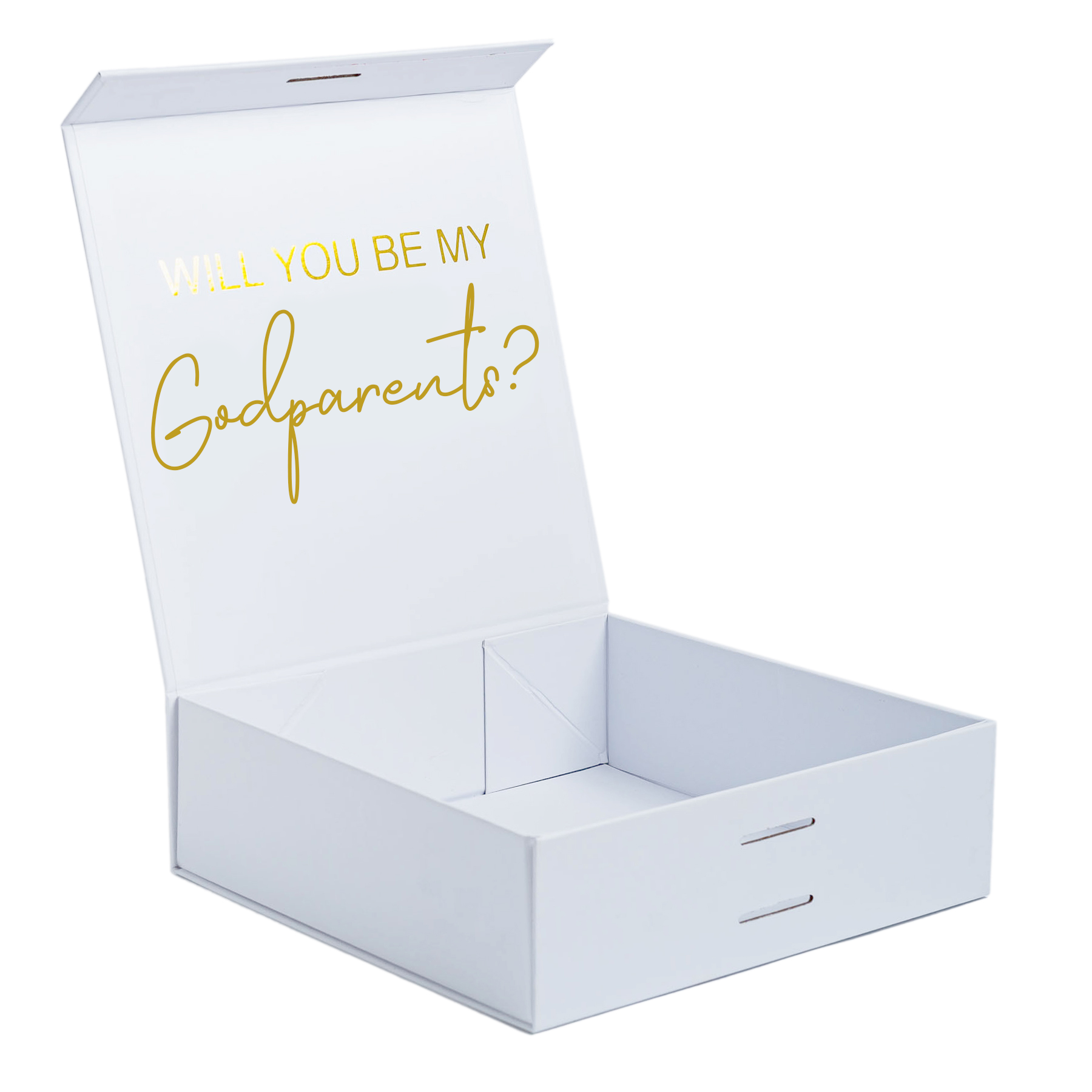 "Will you be my Godparents?" Gift Box | Gold with White Ribbon | With Name on Top